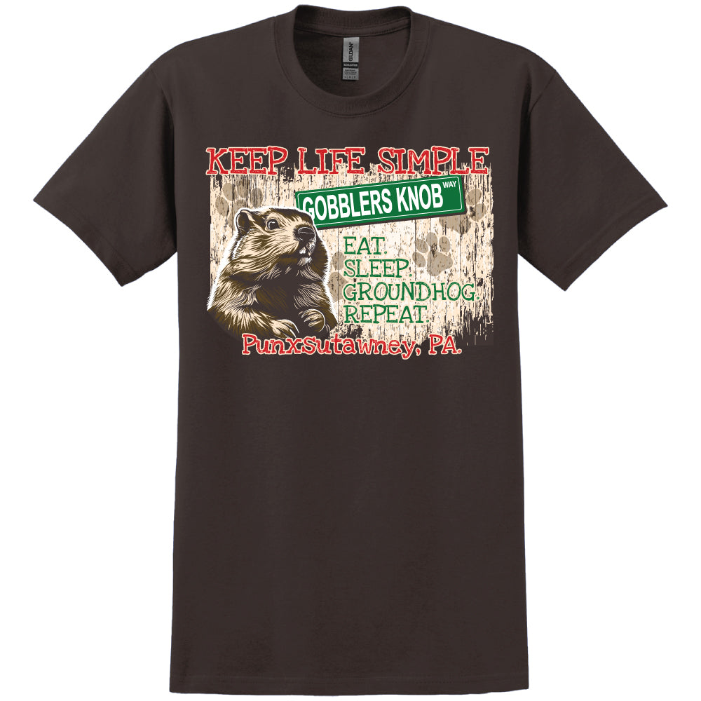Adult 'Keep Life Simple' Groundhog T-Shirt - Brown-Groundhog Stuff