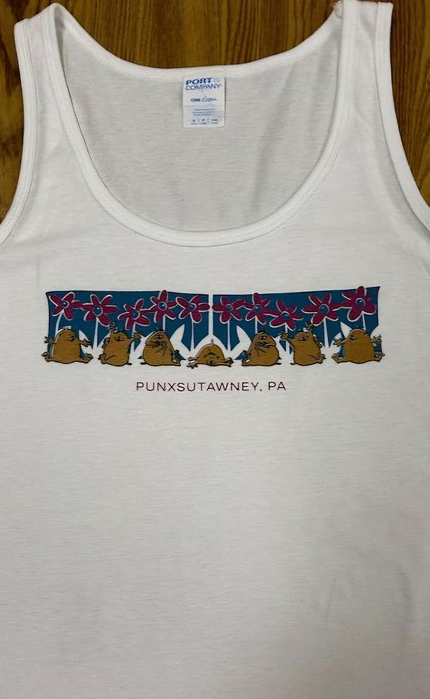 Adult Groundhog & Flowers Tank Top - White-Groundhog Stuff