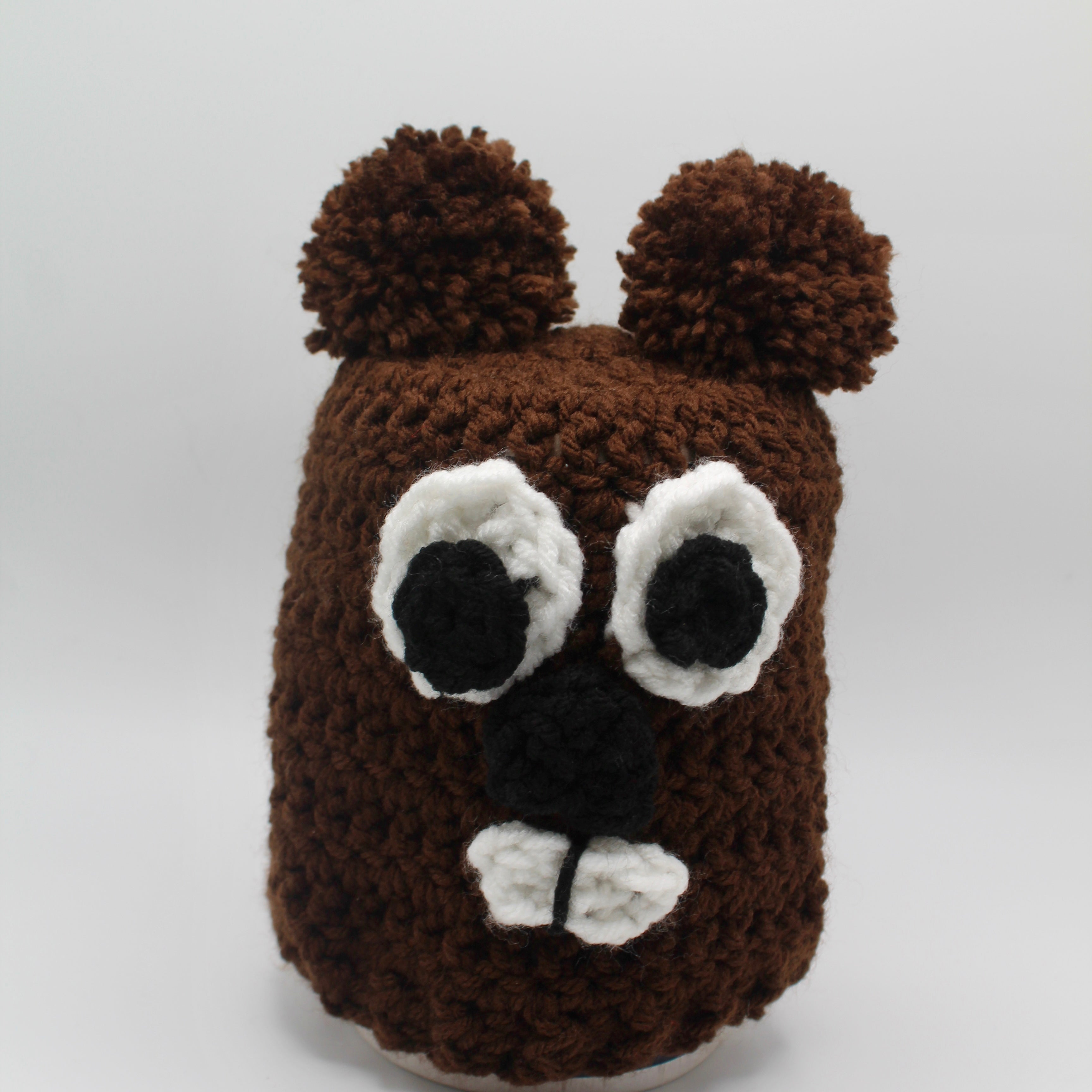 Infant Handknit Groundhog Hat #1 - Dark Brown-Groundhog Stuff