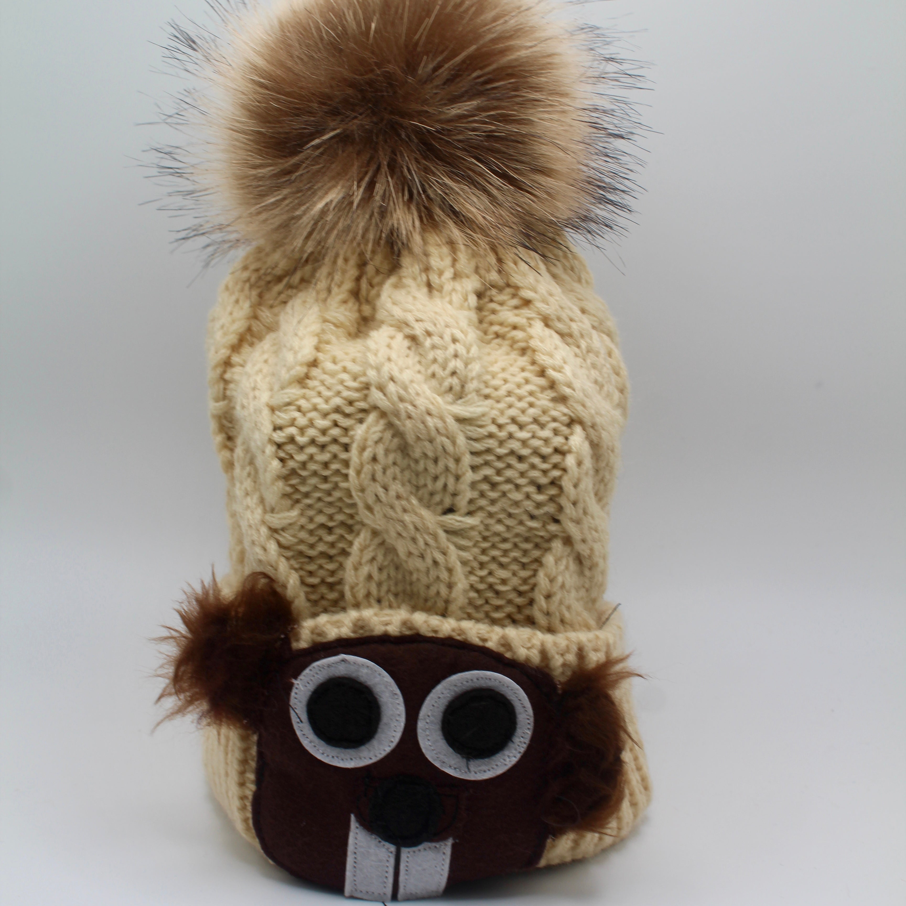 Adult Pom Pom Groundhog Hat-Groundhog Stuff