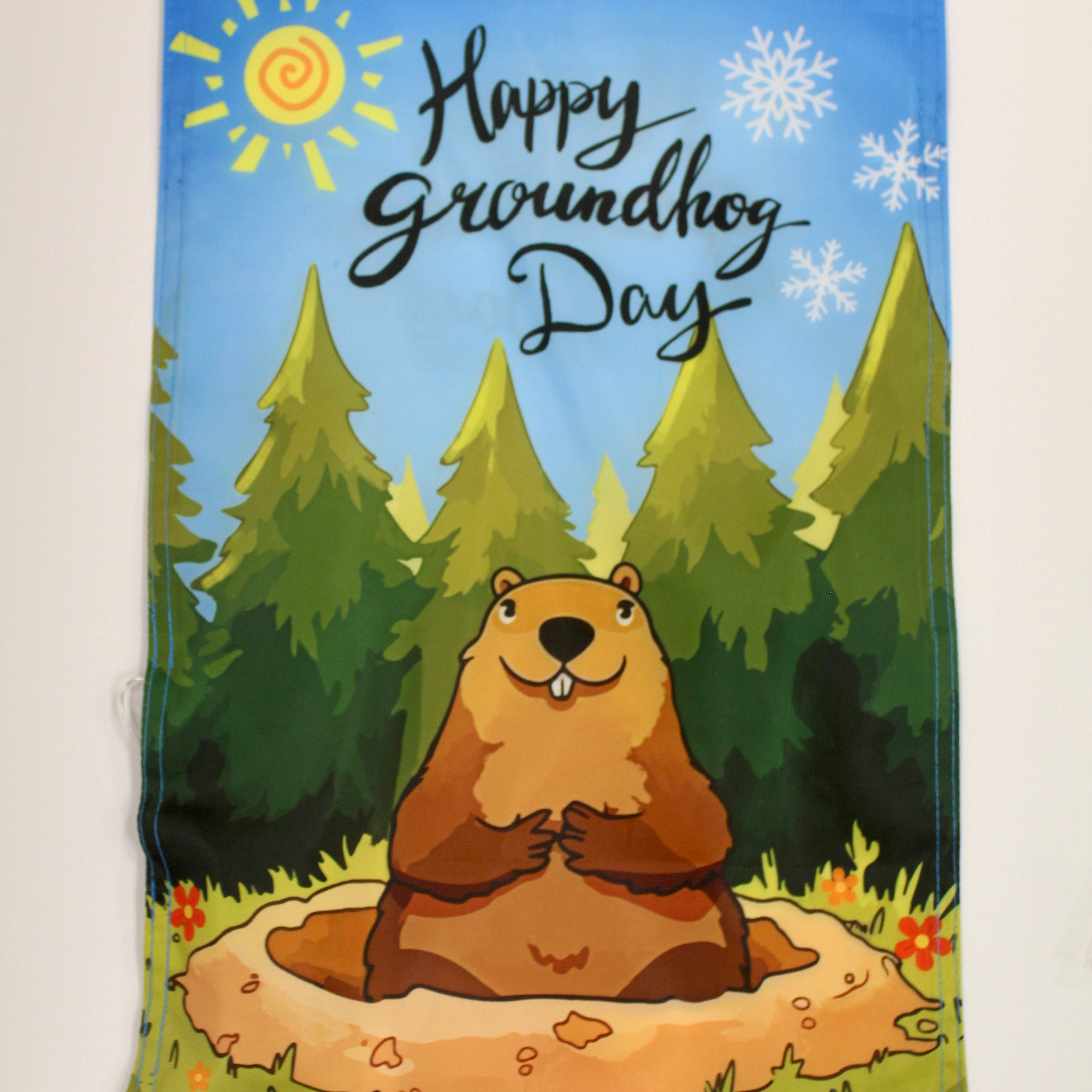 Lighted Groundhog Day Garden Flag - 12x18.5"-Groundhog Stuff