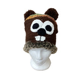*Adult Handknit Groundhog Hat with Fur Trim