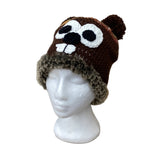 *Adult Handknit Groundhog Hat with Fur Trim
