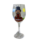Weather Phil painted wineglass