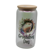 Frosted Beer Groundhog Glass – 12 oz with Lid & Straw