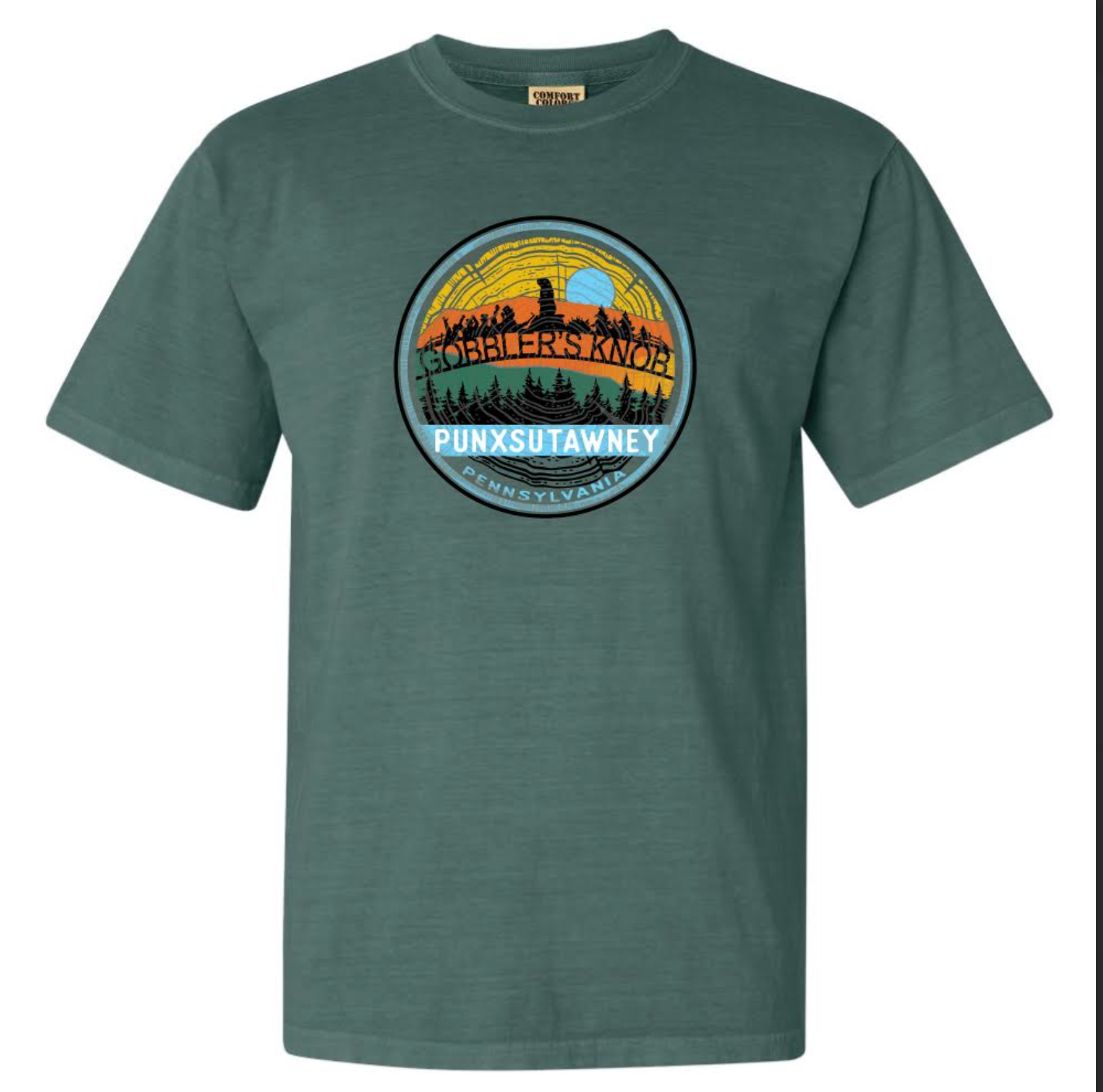 Adult Authentic Gobbler's Knob Ring T-Shirt - Emerald-Groundhog Stuff