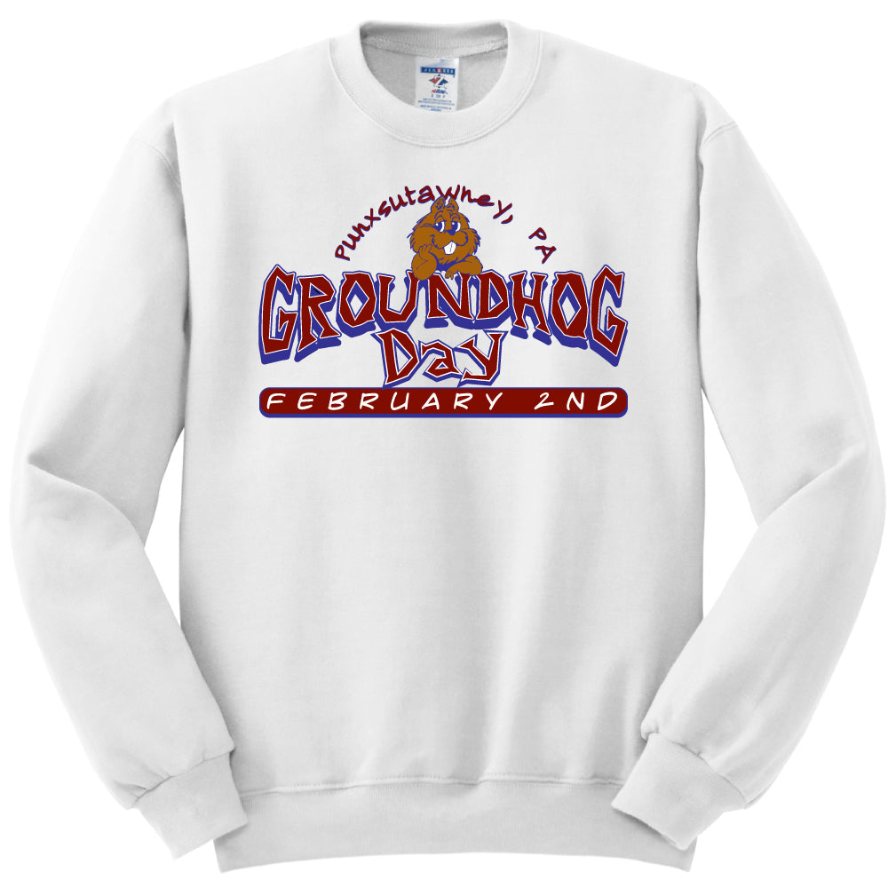 Adult Bedrock-Style Groundhog Day Sweatshirt - White (2X/3X)-Groundhog Stuff