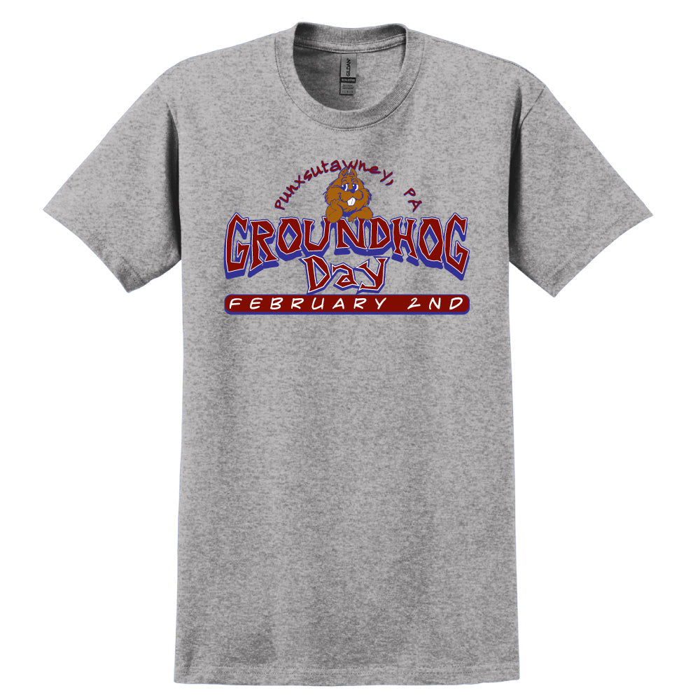 Adult Bedrock-Style Groundhog Day T-Shirt - Gray (2X/3X)-Groundhog Stuff
