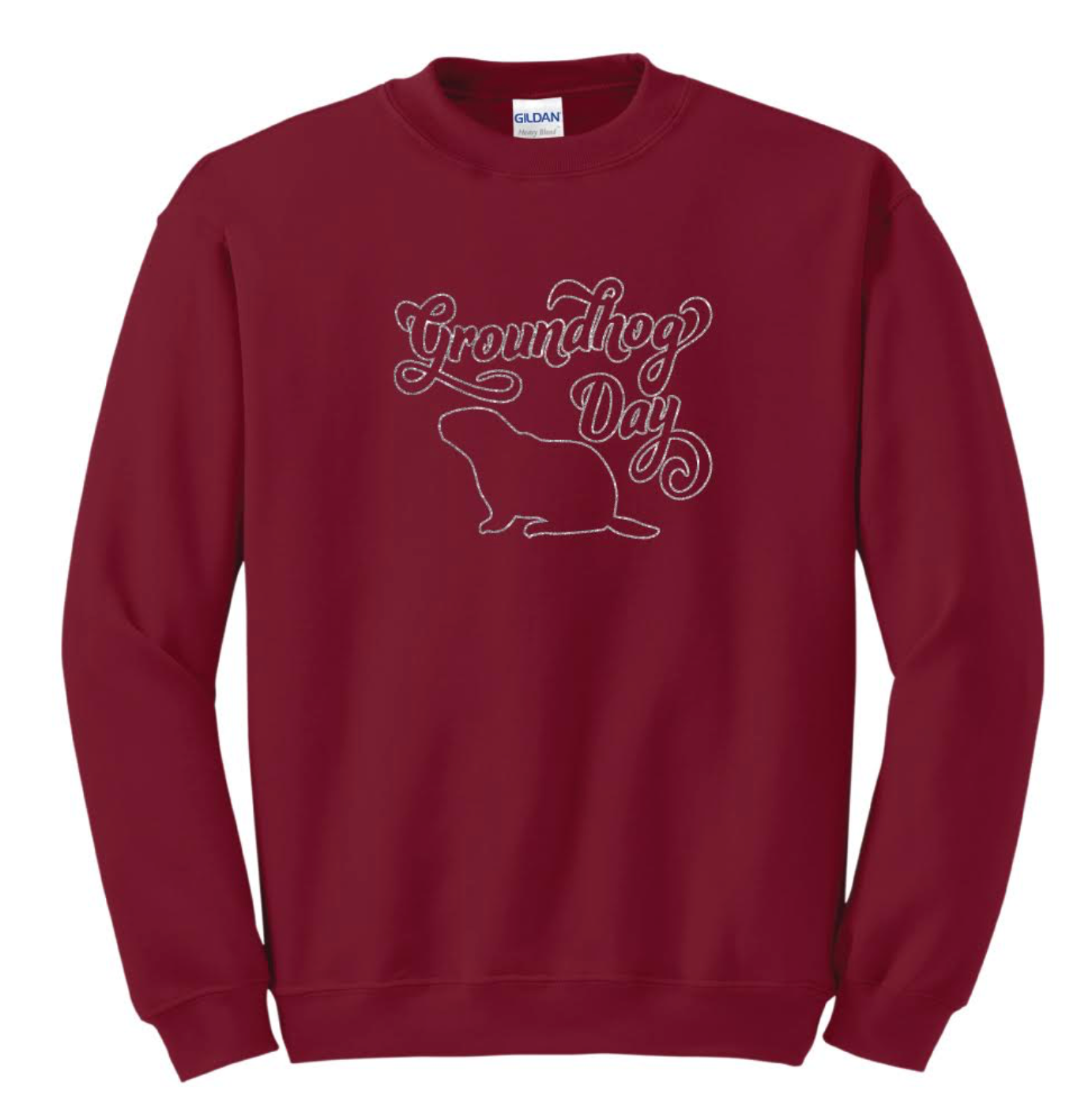 Adult Cardinal Sweatshirt with Silver Groundhog Artwork-Groundhog Stuff
