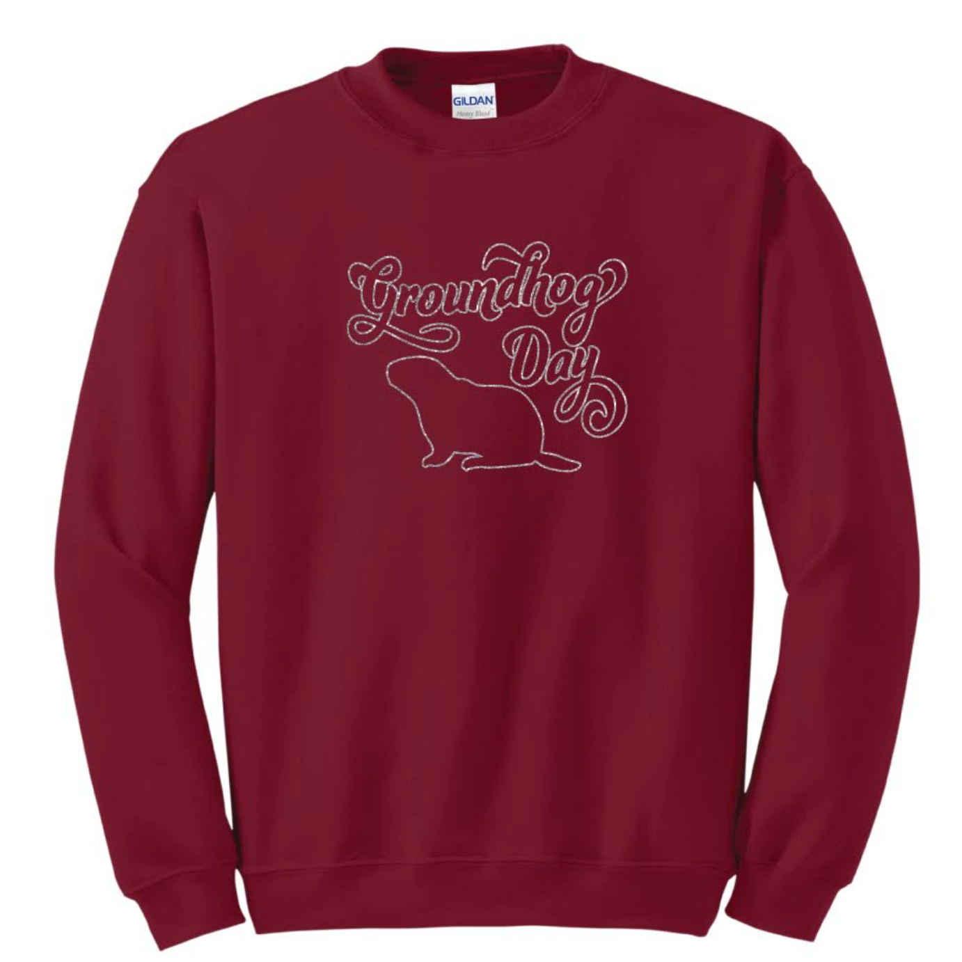 Adult Cardinal Sweatshirt with Silver Groundhog Artwork-Groundhog Stuff