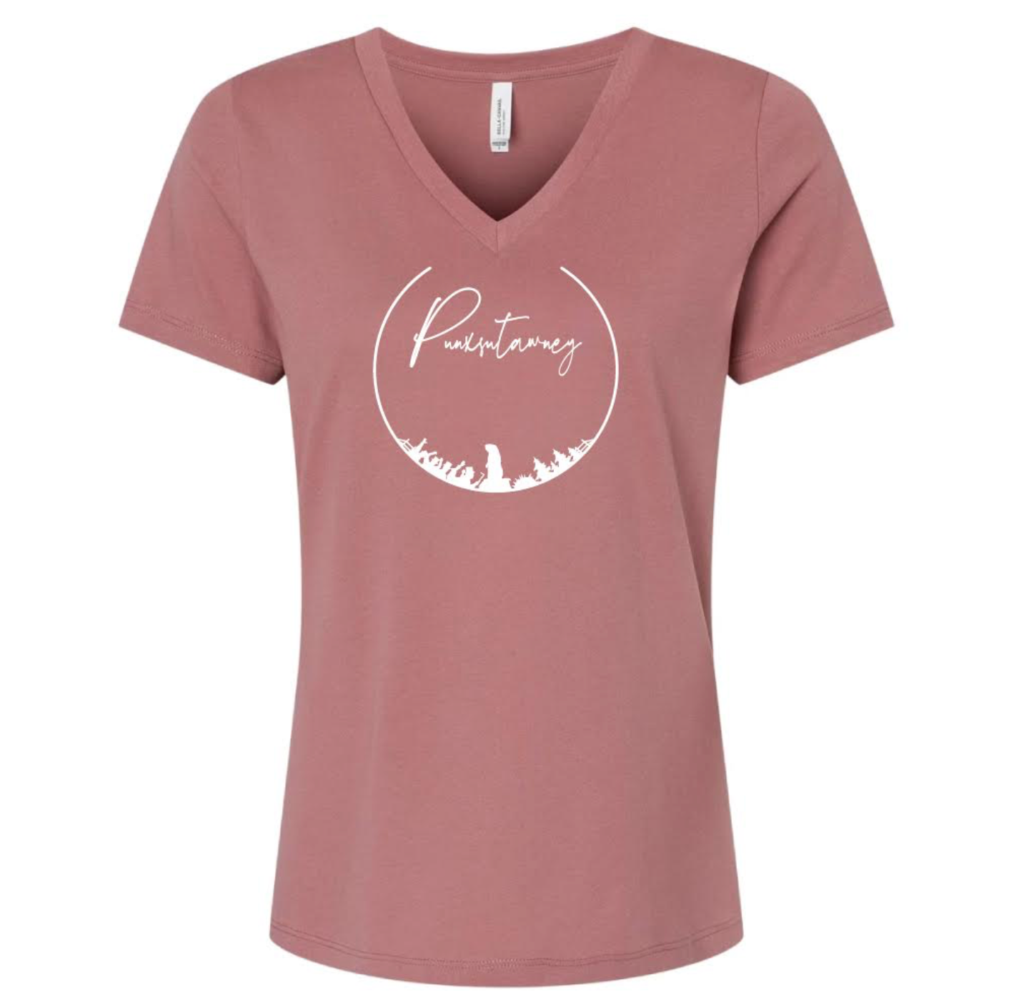Adult Gobbler's Knob Arch V-Neck T-Shirt - Mauve-Groundhog Stuff