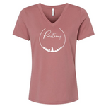 Adult Gobbler's Knob Arch V-Neck T-Shirt - Mauve-Groundhog Stuff