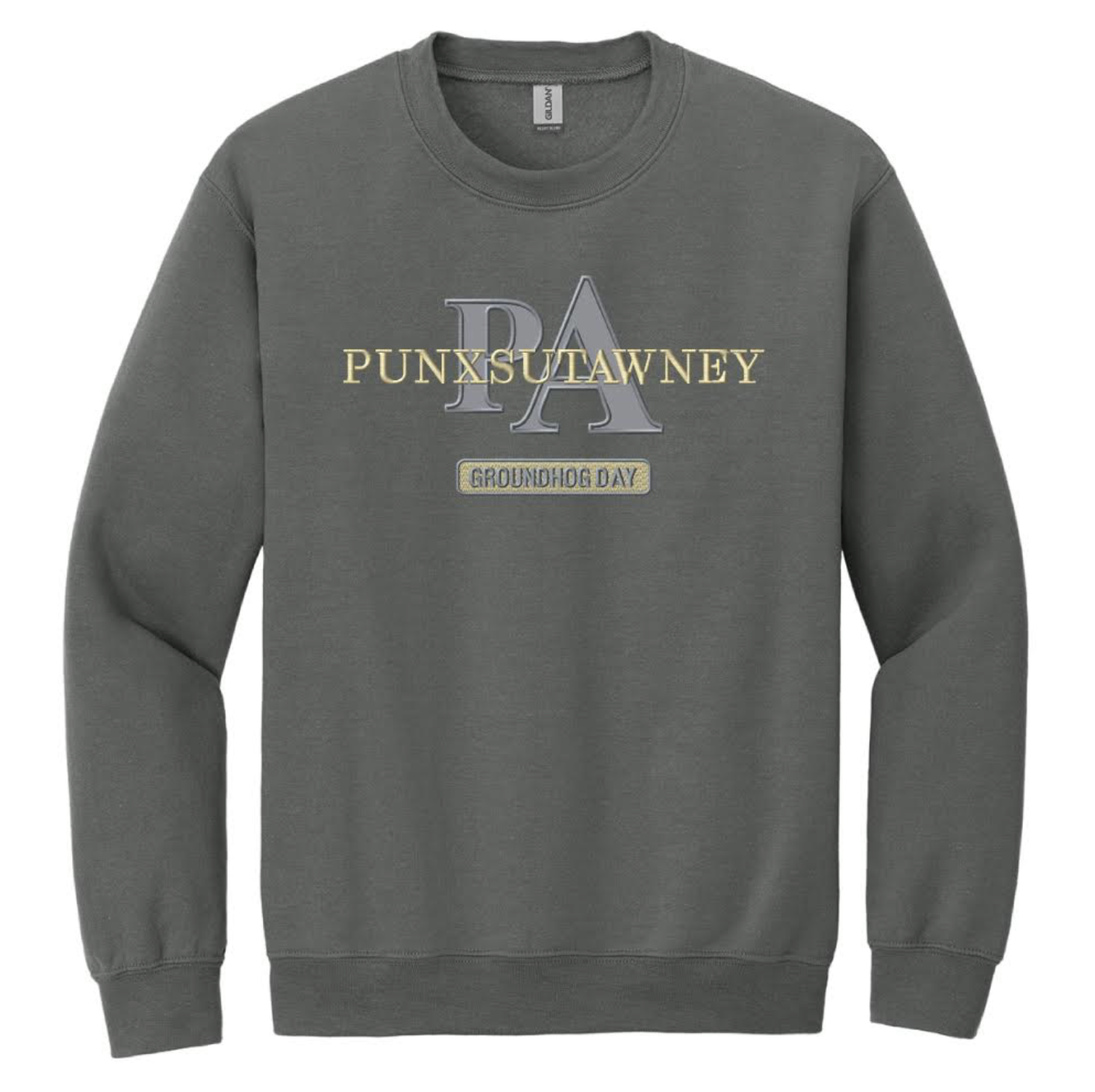 Adult Embroidered PA Groundhog Day Sweatshirt - Gray (2X/3X)-Groundhog Stuff