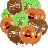 Groundhog balloons 3 different designs. One says Hello Spring, the other 2 say Happy Groundhog Day.