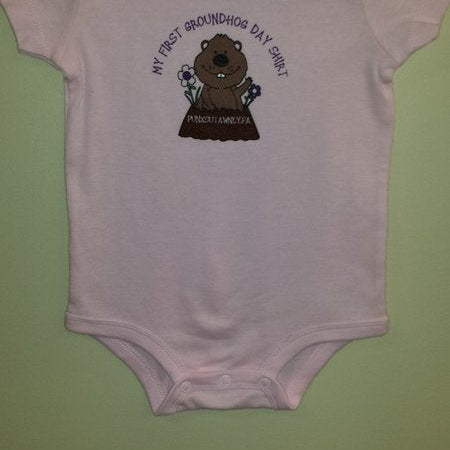 Infant Girls 1st Groundhog Day Onesie – Pink & Purple-Groundhog Stuff
