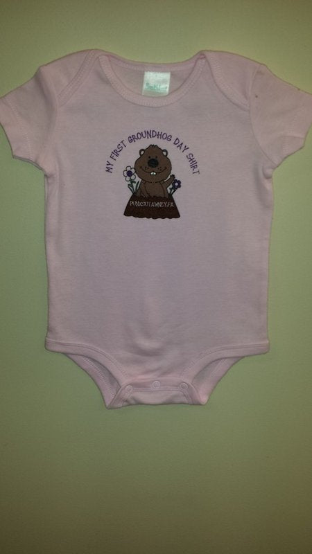 Infant Girls 1st Groundhog Day Onesie – Pink & Purple-Groundhog Stuff