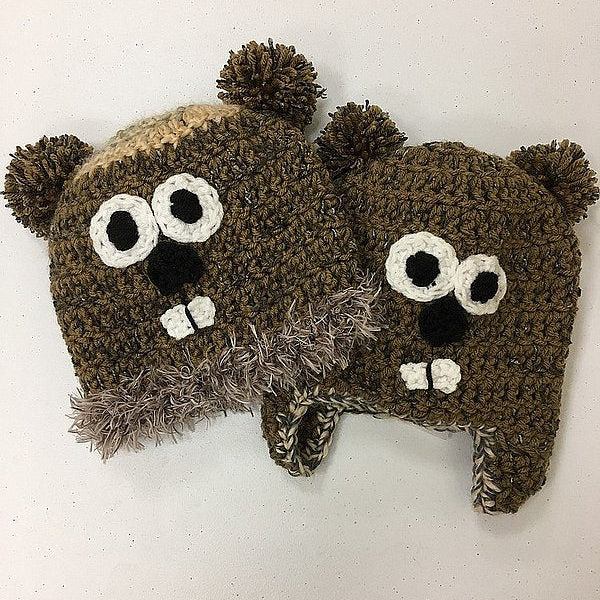 Toddler/Infant Handknit Groundhog Hat – Brown/Multi-Groundhog Stuff