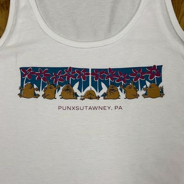 Adult Groundhog & Flowers Tank Top - White-Groundhog Stuff