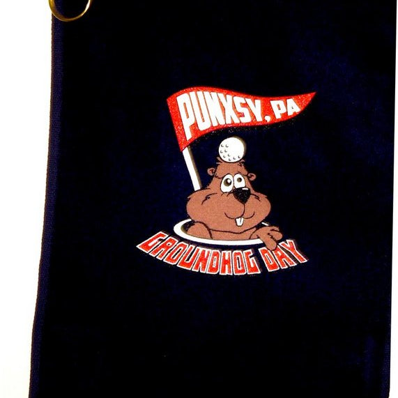 Groundhog Day Golf Towel - Navy 18x11 Cotton-Groundhog Stuff
