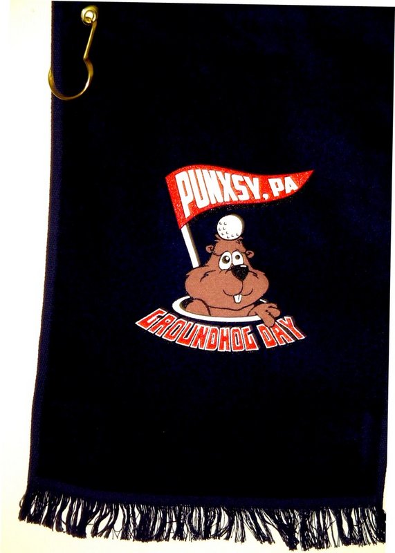 Groundhog Day Golf Towel - Navy 18x11 Cotton-Groundhog Stuff