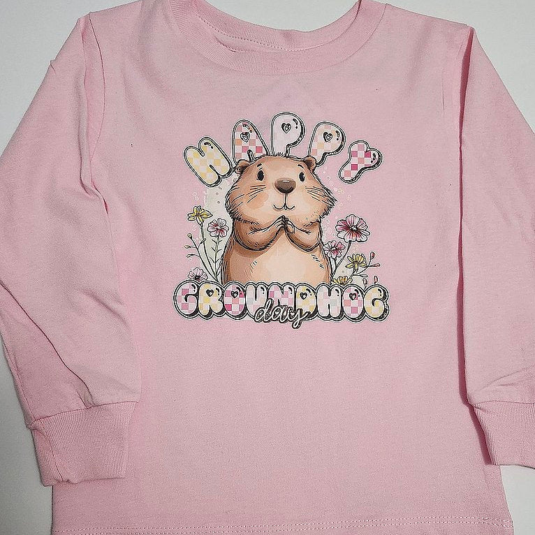 Toddler Long Sleeve "Happy Groundhog Day" T-Shirt-Groundhog Stuff